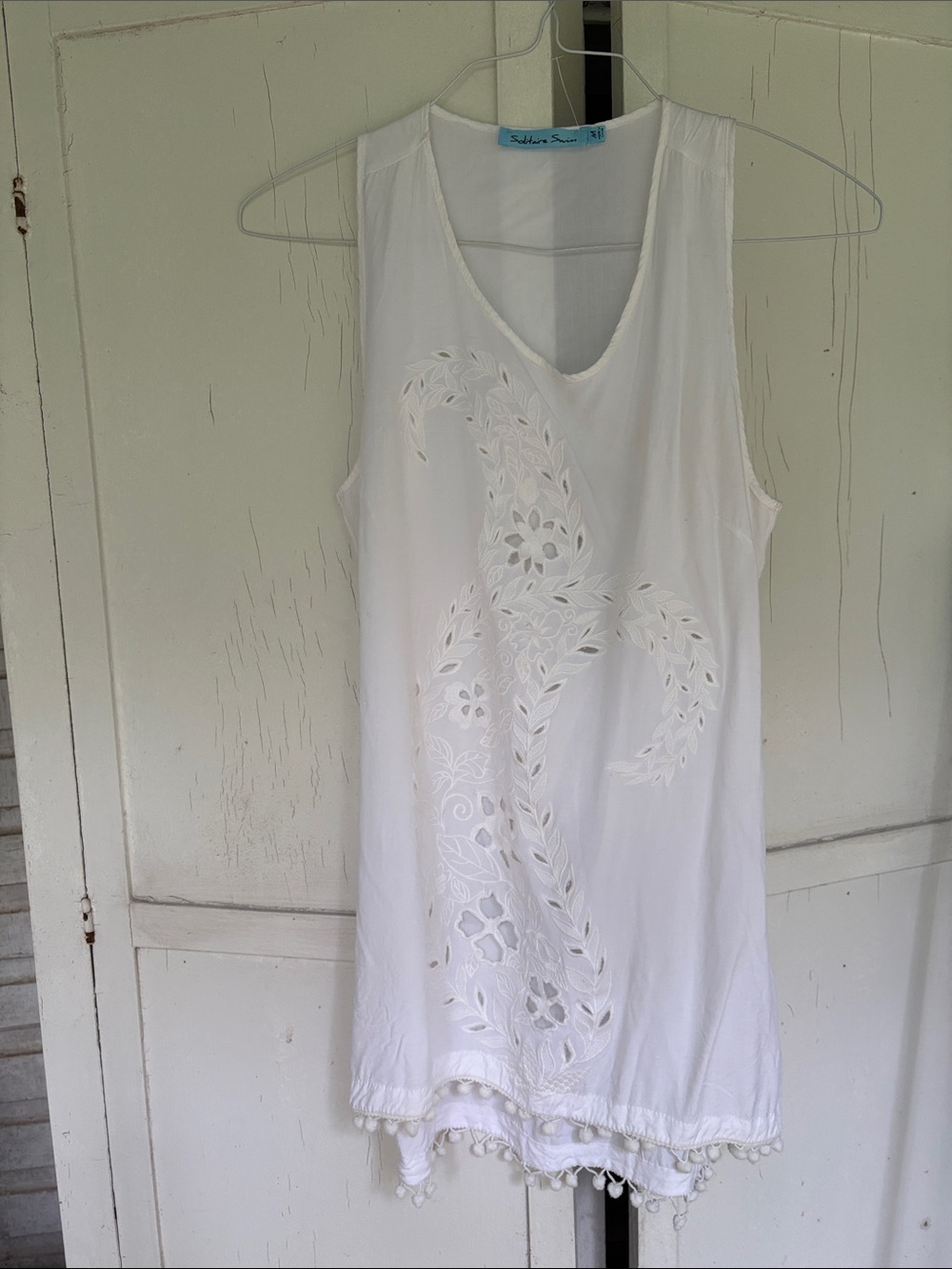 Solitaire White Pom-Trim Sleeveless Tank